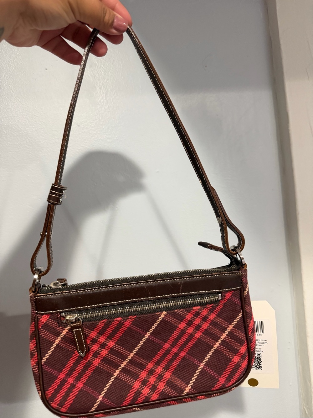 Burberry Plaid Mini Shoulder Bag in Red and Brown
